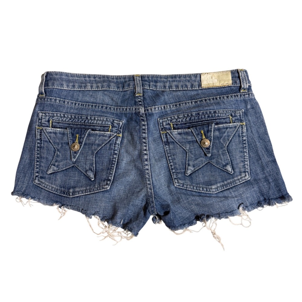 Y2K Grunge Peoples Liberation Womens Distressed Mini Shorts Blue Sz 30